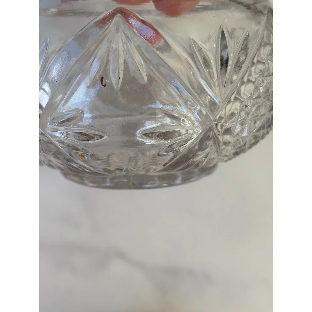 Vintage Cut Glass Powder Jar Cherub Repousse Metal‎ Lid Vanity Trinket Bowl